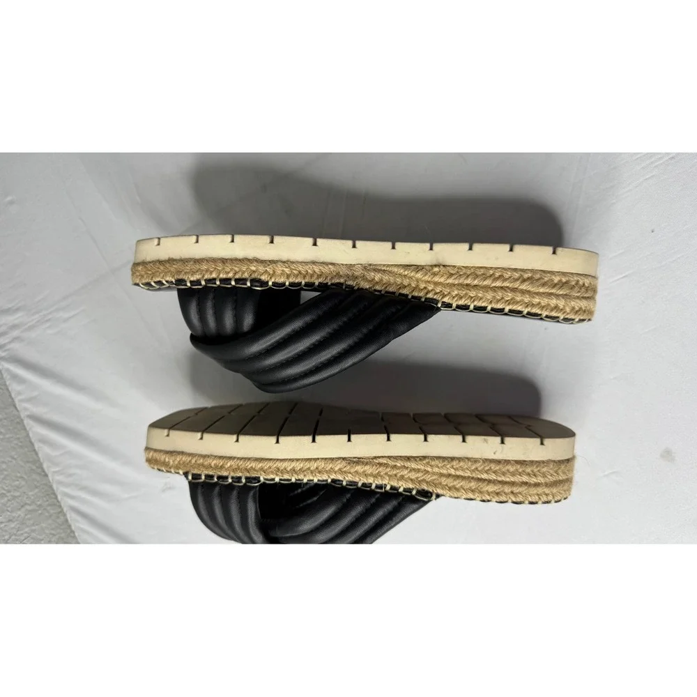 Vince Camuto Black Leather Quilted Twist Espadrille Platform Slide Sandals